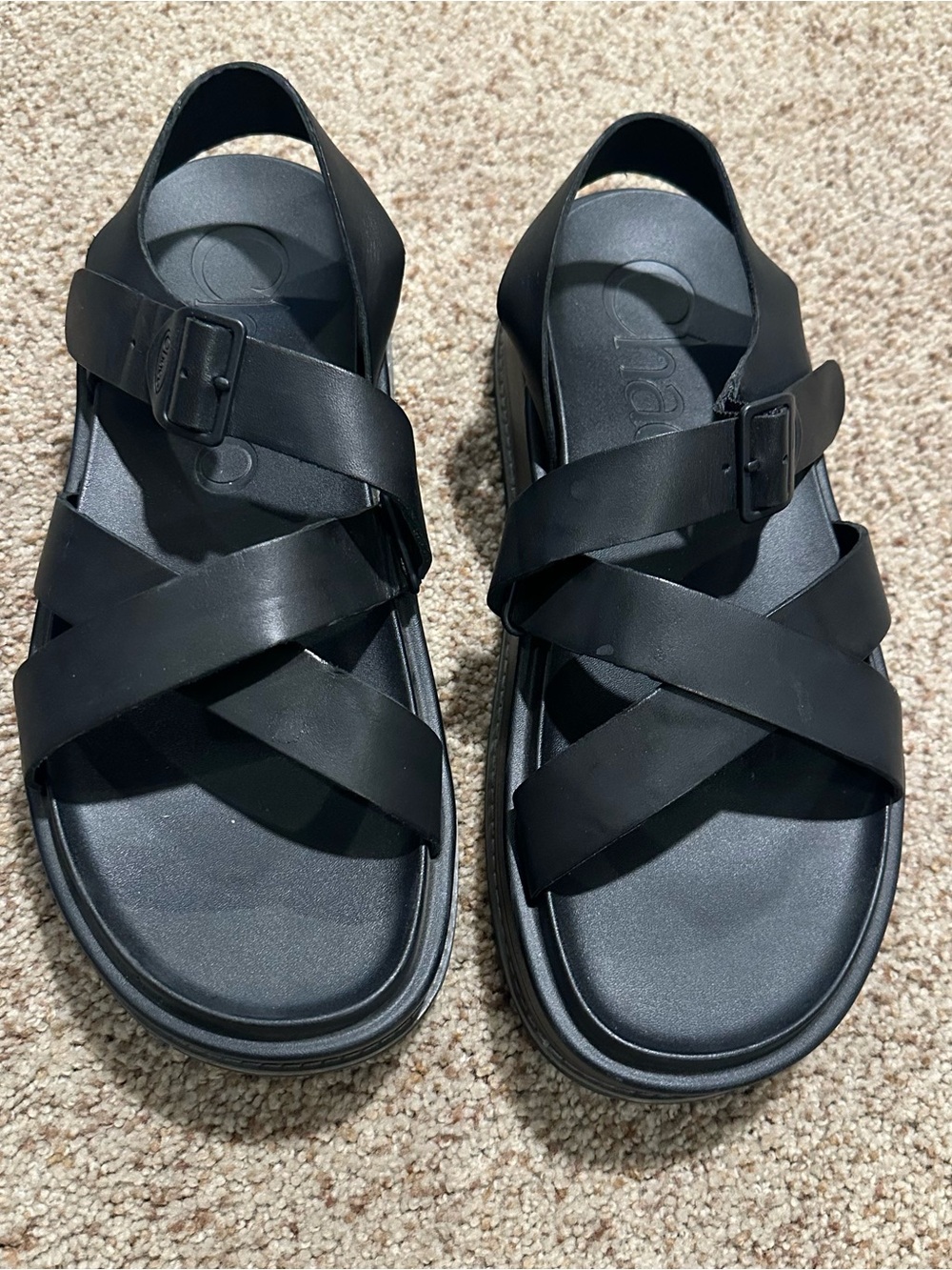 Chaco Townes Black Cross-Strap Buckle Sandals